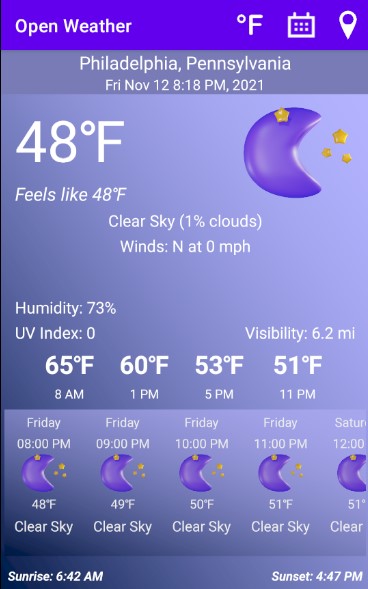 Open Weather's Home Screen